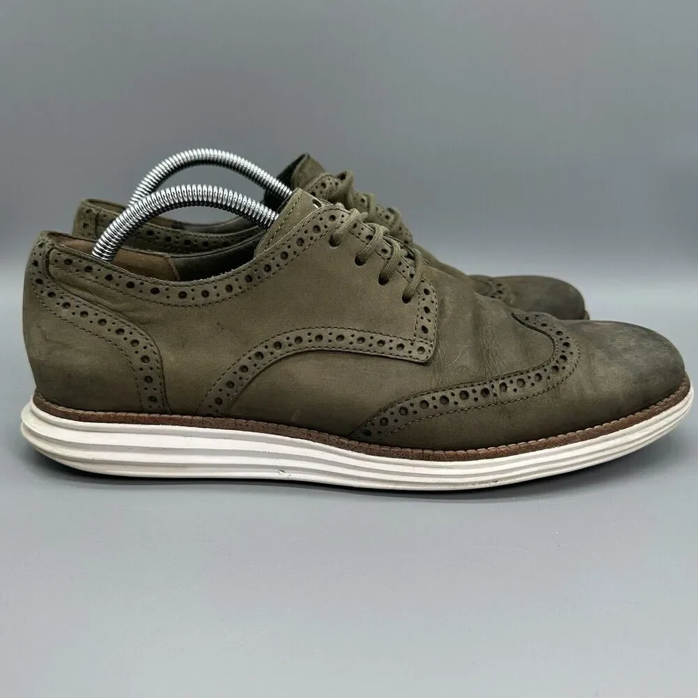 Cole Haan Lunargrand Mens 10 Green Suede Wingtip Oxford Shoes C11512 Sneaker